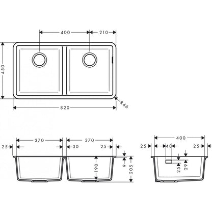 Hansgrohe S51 SilicaTec Composite Sink in Hard Graphite 82x45 cm