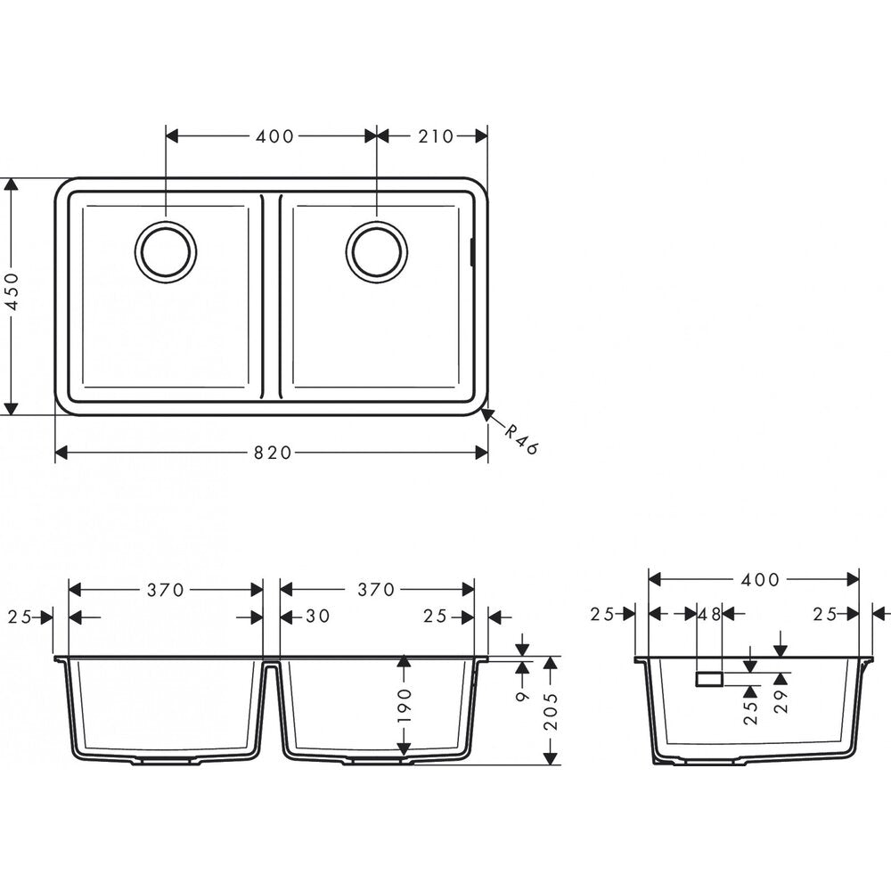 Чаша за мивка Hansgrohe S51 SilicaTec сив камък 82x45 см