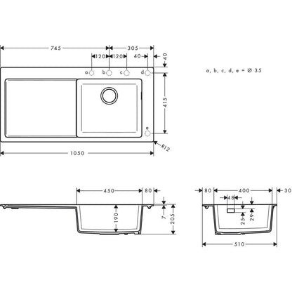 Кухненска мивка композитна Hansgrohe S51 SilicaTec черен графит десен 105x51 см