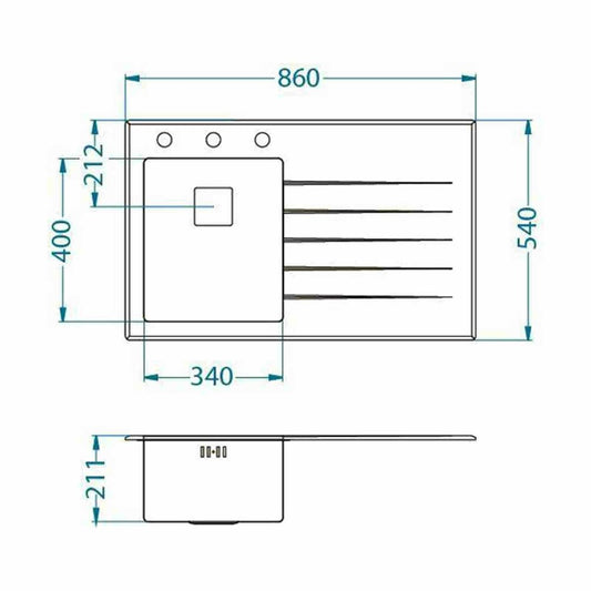 Alveus Crystalix 10 Stainless Steel Sink Custom Finish 86x54 cm Right