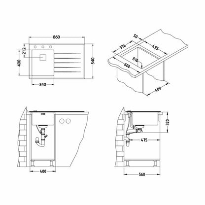 Alveus Crystalix 10 Stainless Steel Sink - White 86x54 cm Right