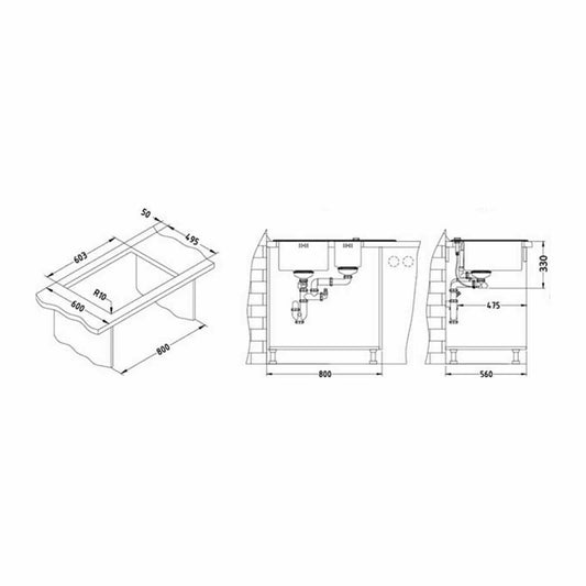 Alveus Crystalix 20 Stainless Steel Sink Custom Finish 86x54 cm Left