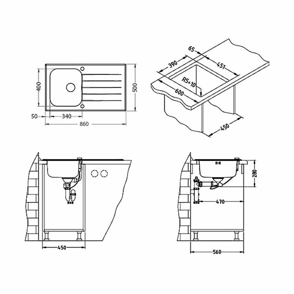 Alveus Glassix 10 Stainless Steel Sink - White 86x50 cm