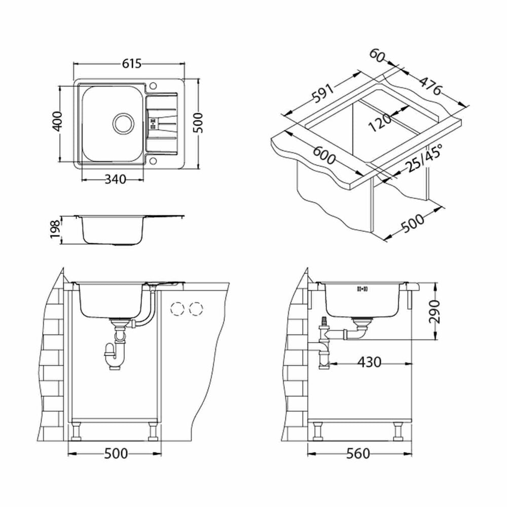 Мивка от неръждаема стомана Alveus Line Maxim 60 Satin 62x50 см
