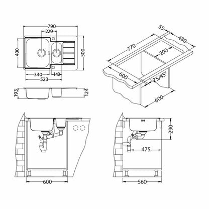 Иноксова мивка Alveus Line Maxim 70 Satin 79x50 см