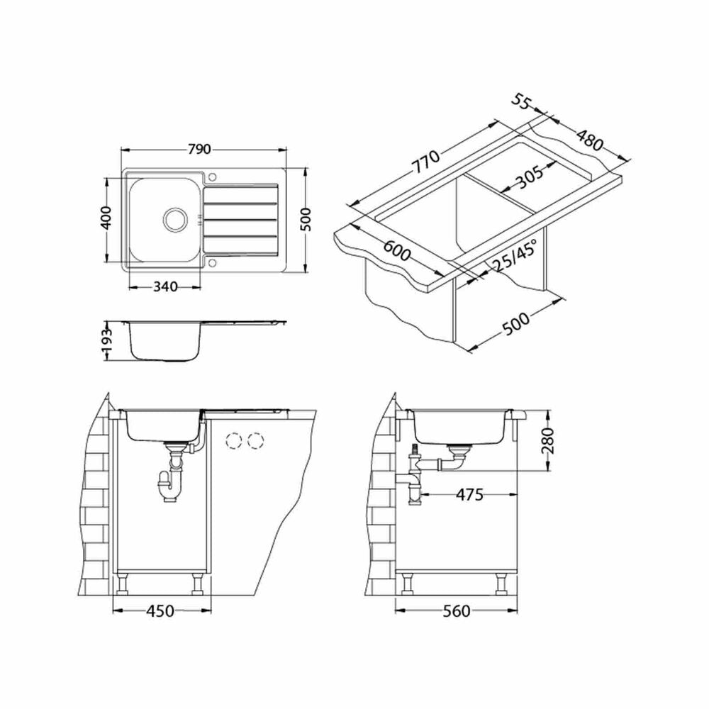 Alveus Line Maxim 80 Satin Stainless Steel Sink 79x50 cm