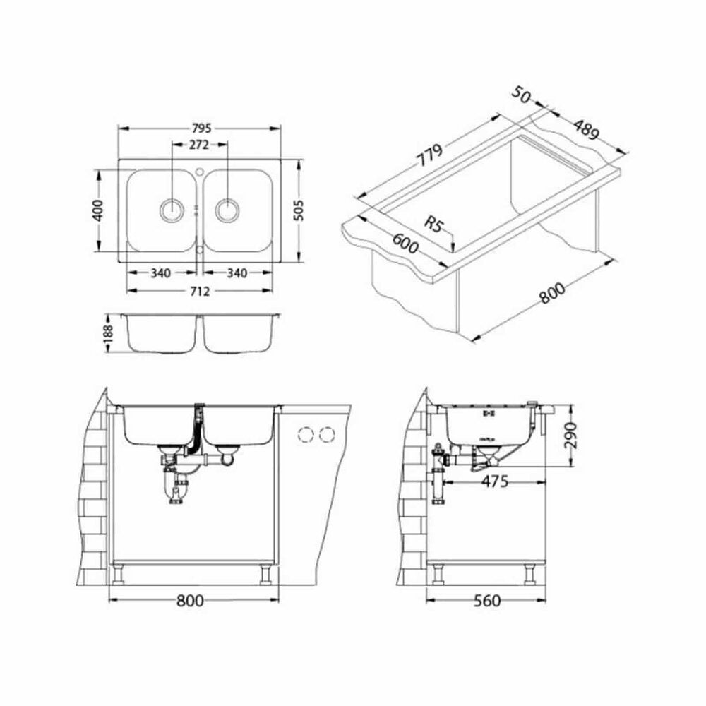 Alveus Line Maxim 90 Satin 80x51 cm Sink