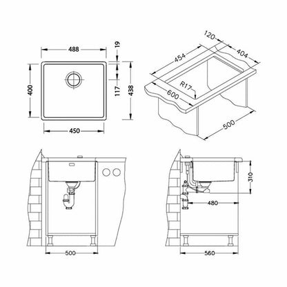 Alveus Monarch Kombino 40 Satin Stainless Steel Sink 49x44 cm
