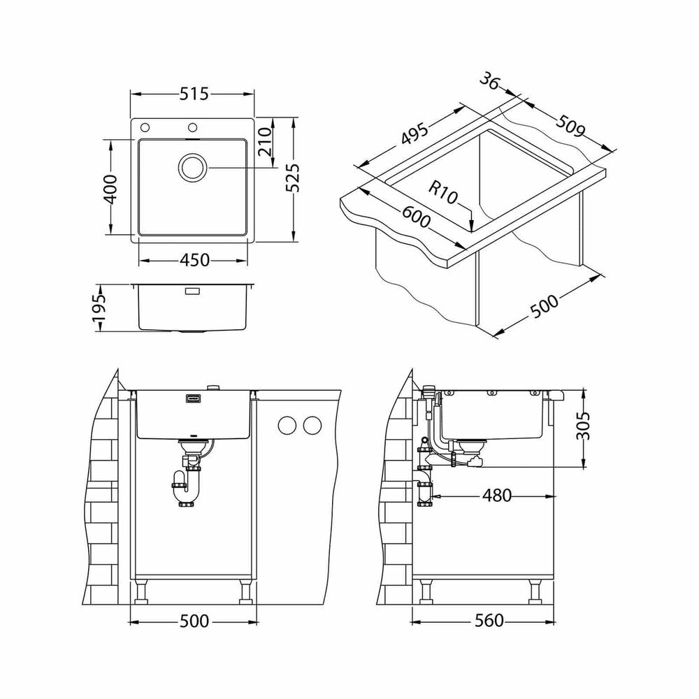 Alveus Pure 30 Stainless Steel Sink 52x53 cm