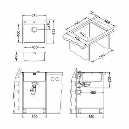 Alveus Pure 30 Sink Bronze Finish 52x53 cm