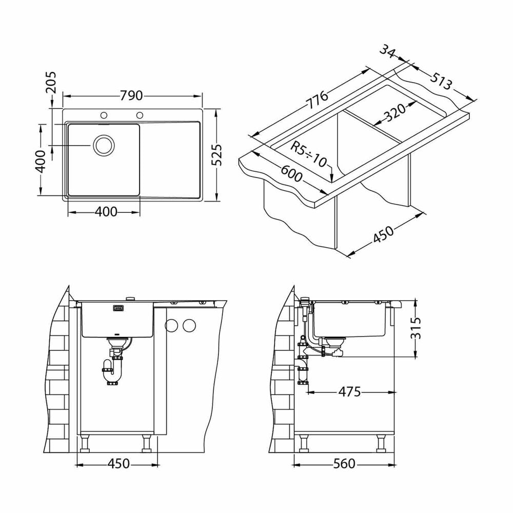 Alveus Pure 40 Left Stainless Steel Sink 79x53 cm