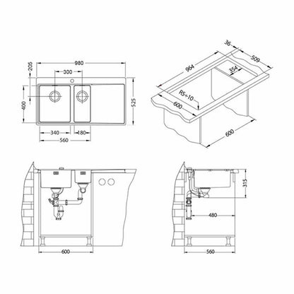 Alveus Pure 60 Right Stainless Steel Sink 98x53 cm