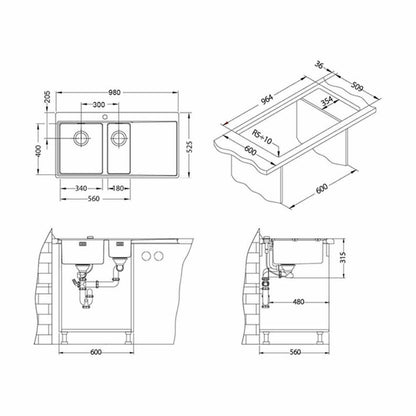 Alveus Pure 60 Left Stainless Steel Sink 98x53 cm
