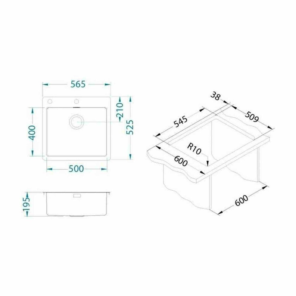 Мивка инокс Alveus Pure 70 бронзово покритие 57x53 см