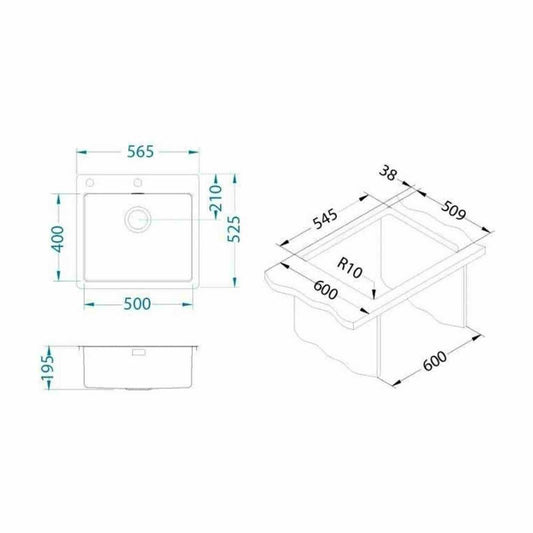 Alveus Pure 70 Sink Bronze Finish 57x53 cm