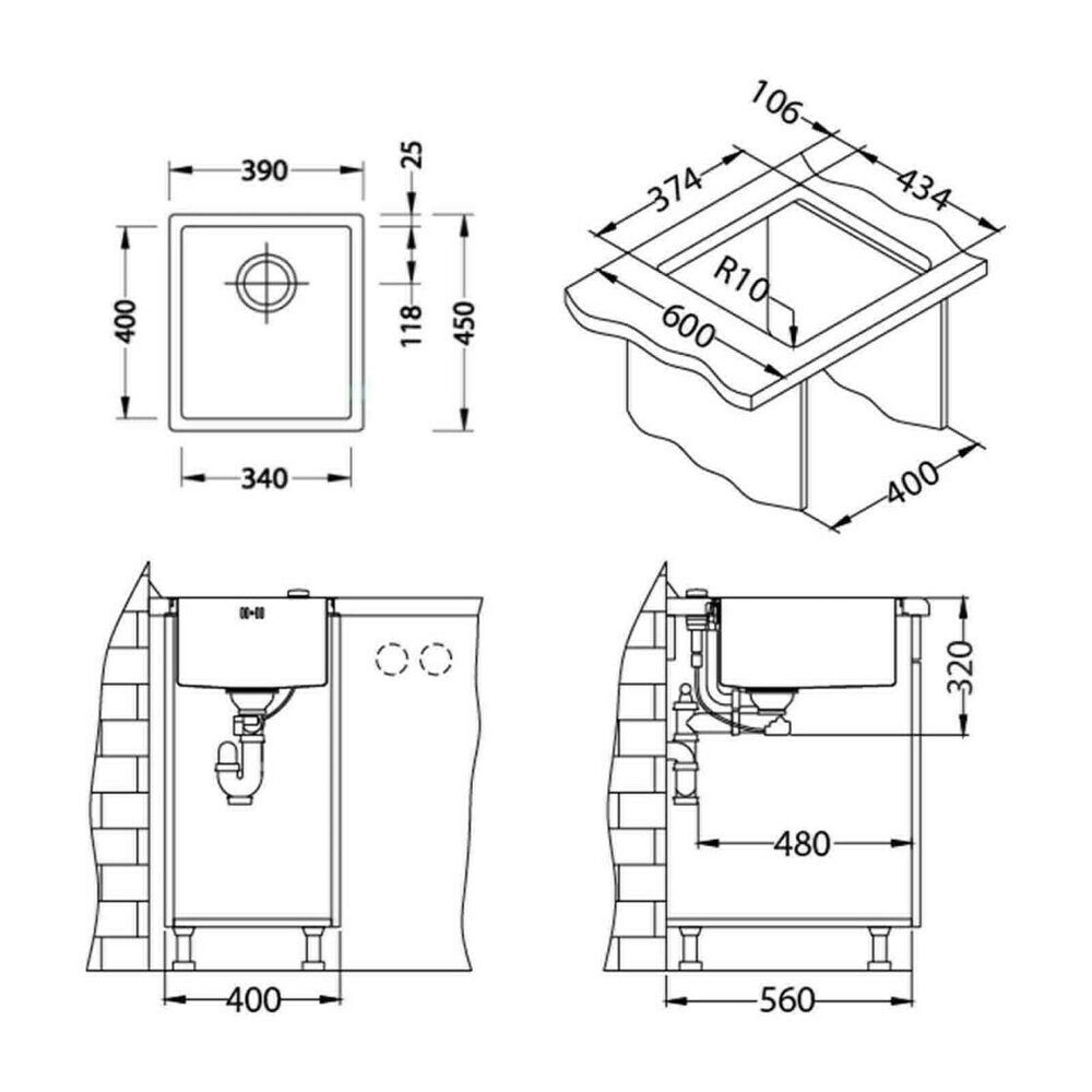 Мивка инокс Alveus Quadrix 20 антрацитно покритие 39x45 см