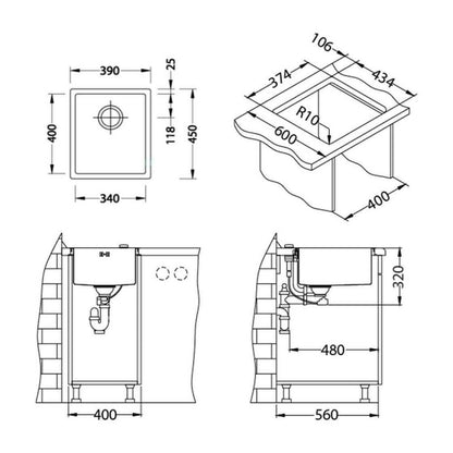 Мивка инокс Alveus Quadrix 20 антрацитно покритие 39x45 см