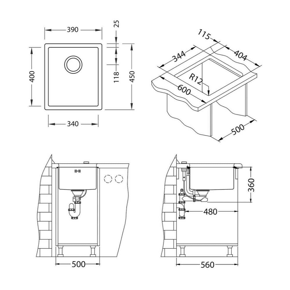 Мивка инокс Alveus Quadrix 20 антрацитно покритие 39x45 см