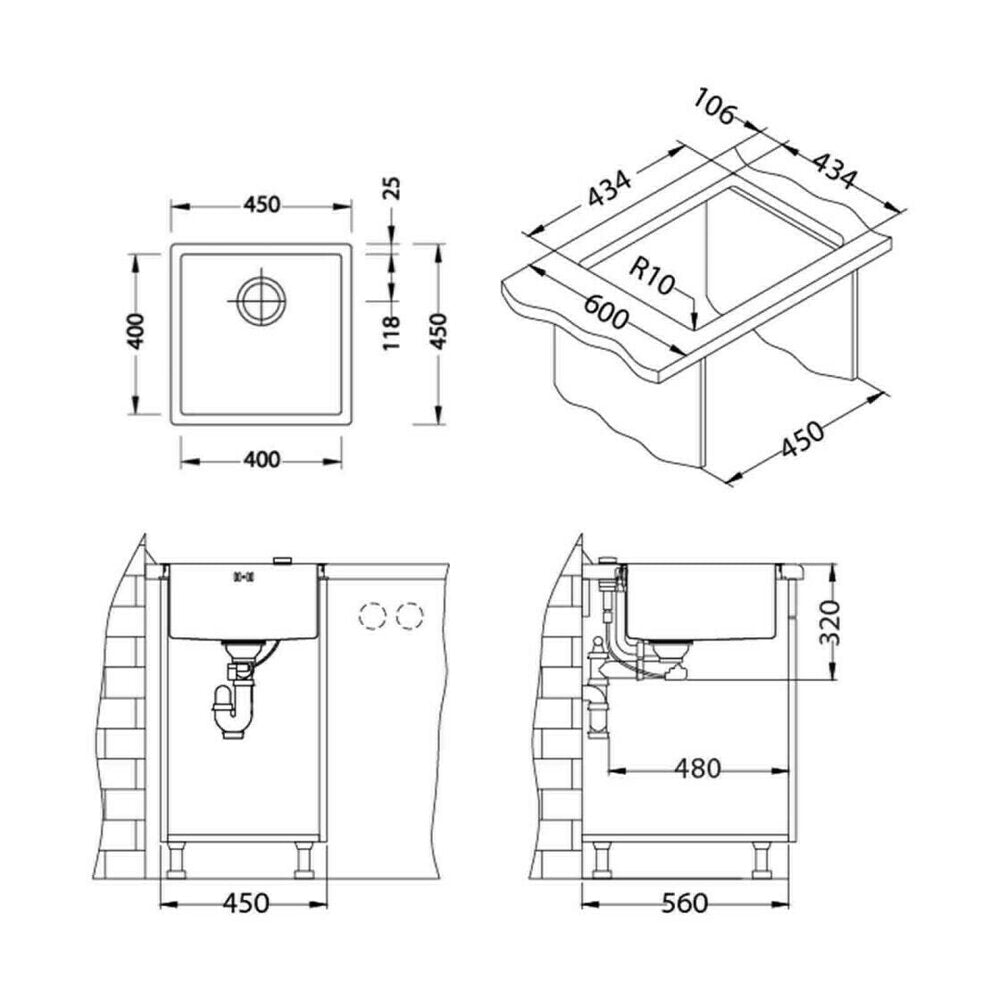 Alveus Quadrix 30 Sink Hard Graphite 45x45 cm