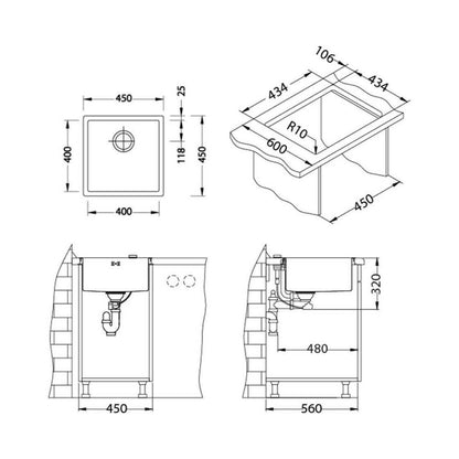 Alveus Quadrix 30 Stainless Steel Sink Bronze Finish 45x45 cm