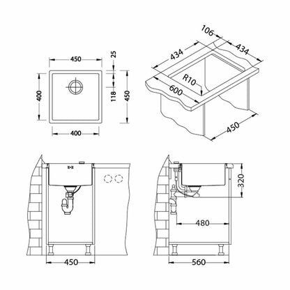 Alveus Quadrix 30 Satin Stainless Steel Sink 45x45 cm