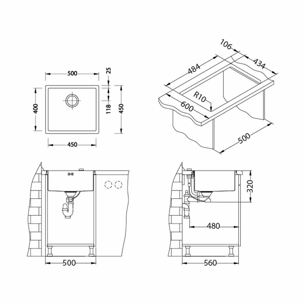 Alveus Quadrix 40 Satin Stainless Steel Sink 50x45 cm