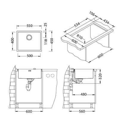 Мивка инокс Alveus Quadrix 50 с антрацитов завършек 55x45 см