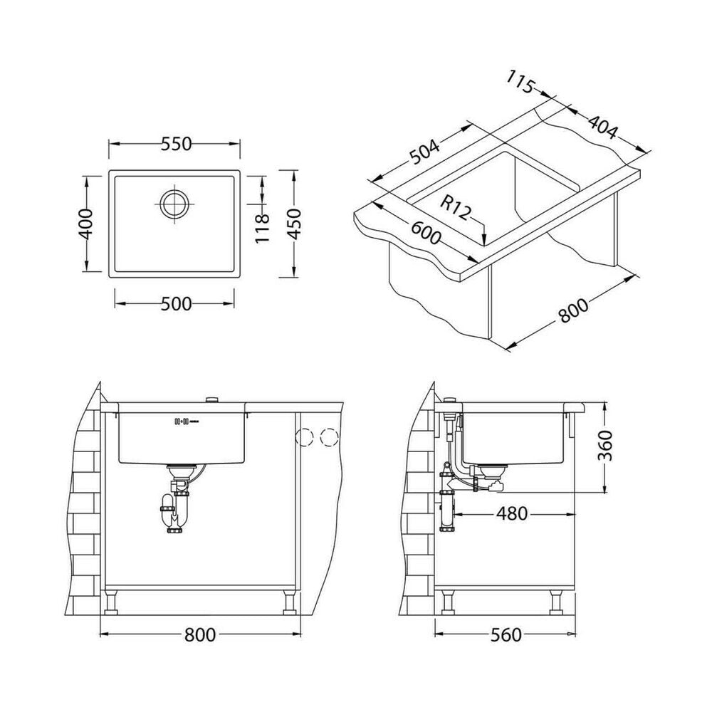 Мивка инокс Alveus Quadrix 50 с антрацитов завършек 55x45 см