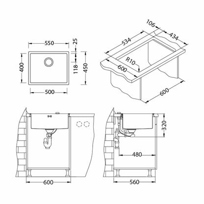 Alveus Quadrix 50 Stainless Steel Sink Brushed Finish 55x45 cm