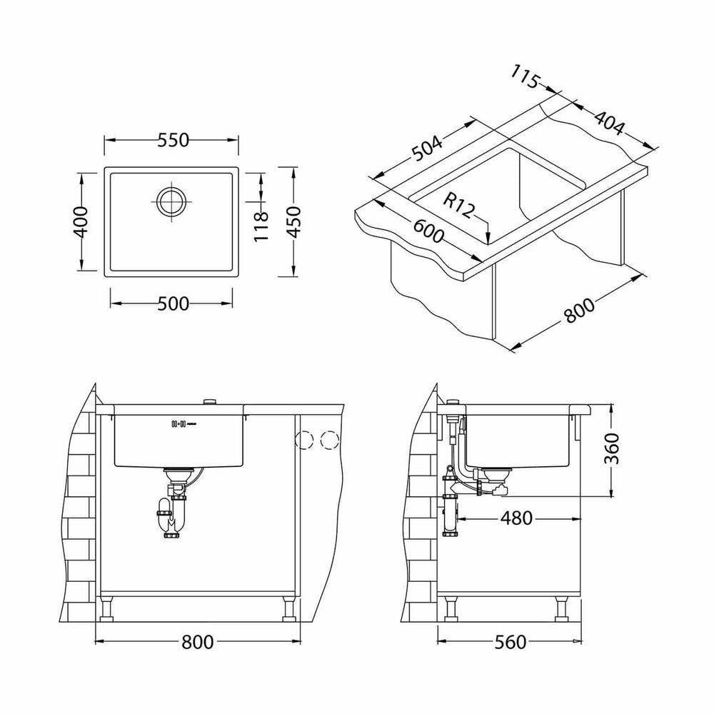 Alveus Quadrix 50 Stainless Steel Sink Brushed Finish 55x45 cm