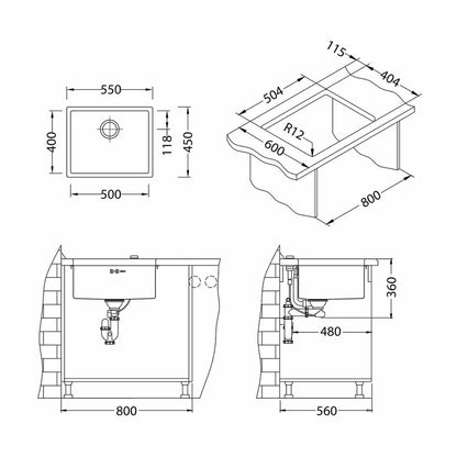 Alveus Quadrix 50 Stainless Steel Sink Brushed Finish 55x45 cm