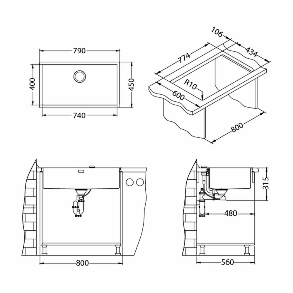 Alveus Quadrix 60 Stainless Steel Sink Anthracite Finish 79x45 cm