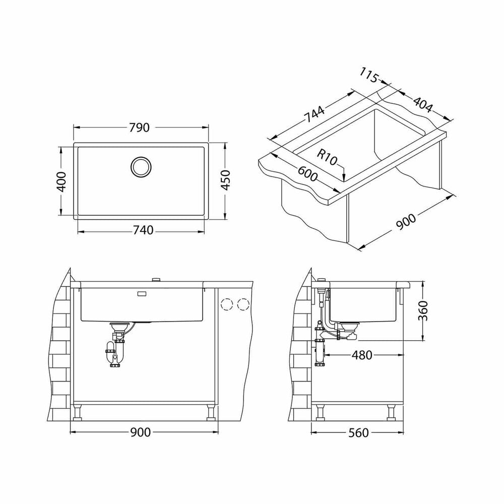 Alveus Quadrix 60 Stainless Steel Sink Anthracite Finish 79x45 cm