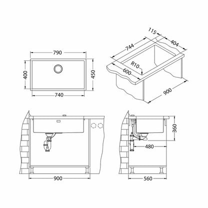 Alveus Quadrix 60 Stainless Steel Sink Anthracite Finish 79x45 cm