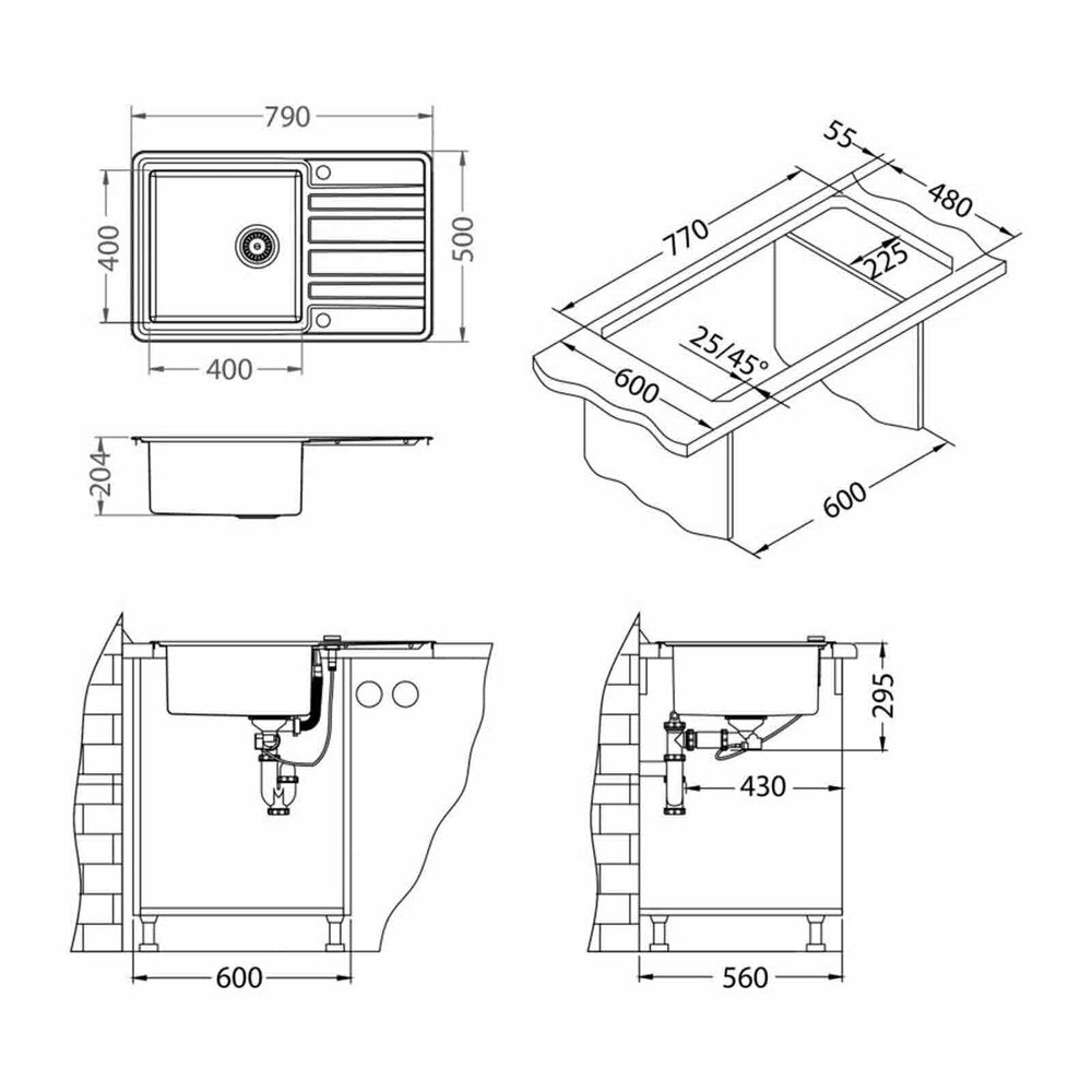 Alveus Rando 30 Satin Stainless Steel Sink 80x51 cm Right