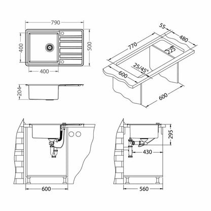 Alveus Rando 30 Satin Stainless Steel Sink 80x51 cm Right