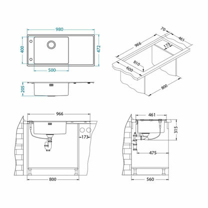 Неръждаема мивка Alveus Stricto 30 Satin 98x48 см десен