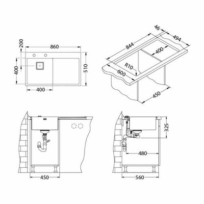 Неръждаема стомана мивка Alveus Stylux 50 Satin 86x51 см ляво
