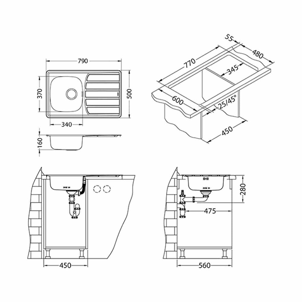 Alveus Zoom 20 Linen Stainless Steel Sink 79x50 cm