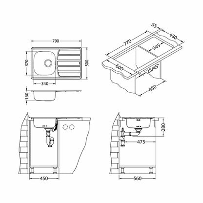 Alveus Zoom 20 Linen Stainless Steel Sink 79x50 cm