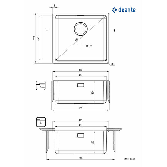 Deante Egeria Stainless Steel Sink 49x44 cm Chrome