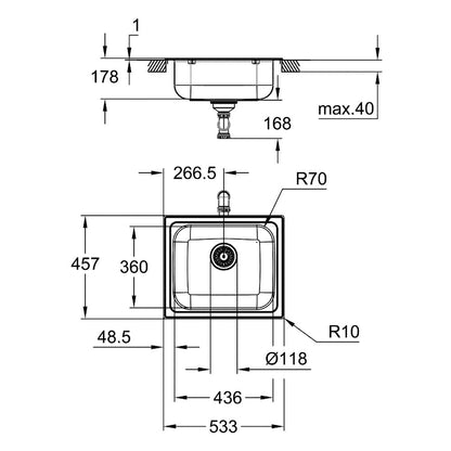 Неръждаема мивка Grohe K200 53.3x45.8 см 1 кухина