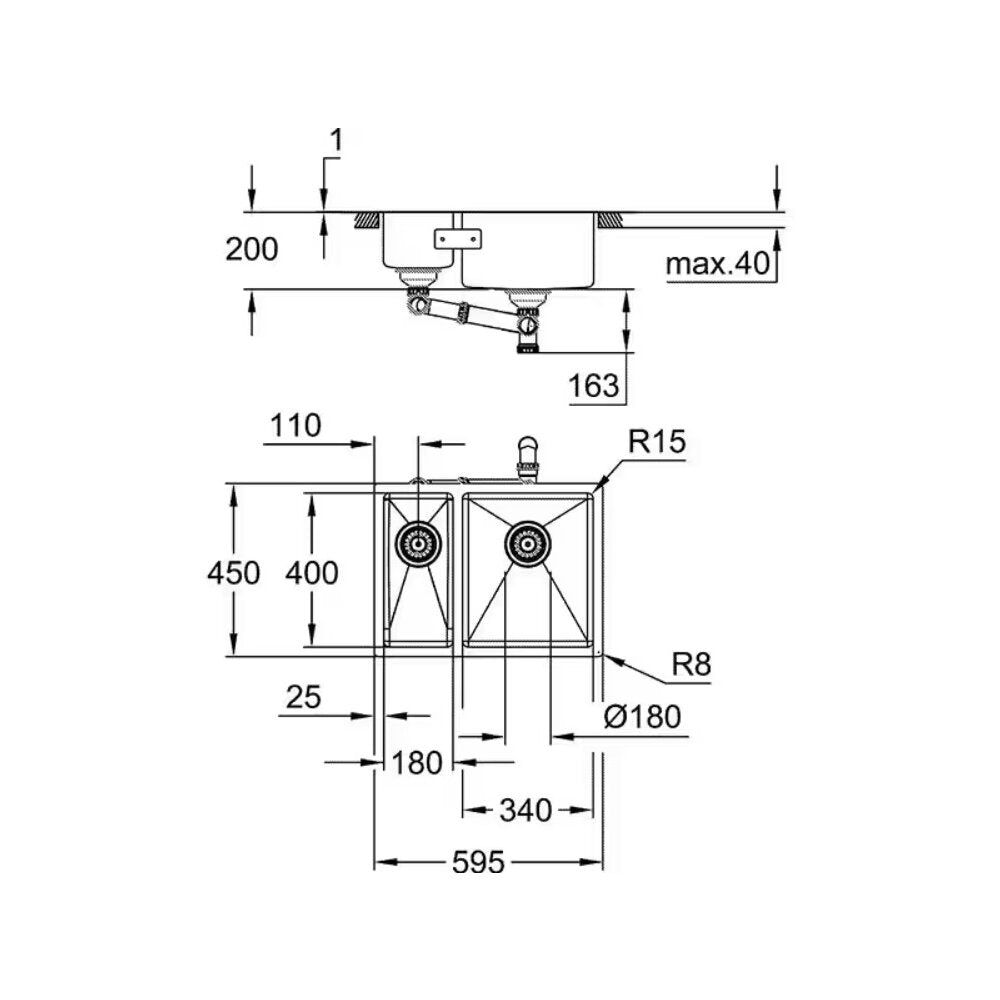 Мивка от неръждаема стомана Grohe K700U 58.5x44.1 см 2 корита дясна ориентация
