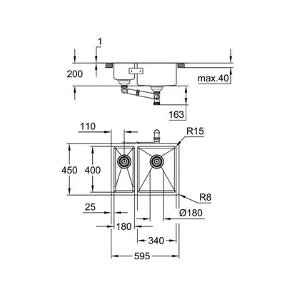 Мивка от неръждаема стомана Grohe K700U 58.5x44.1 см 2 корита дясна ориентация