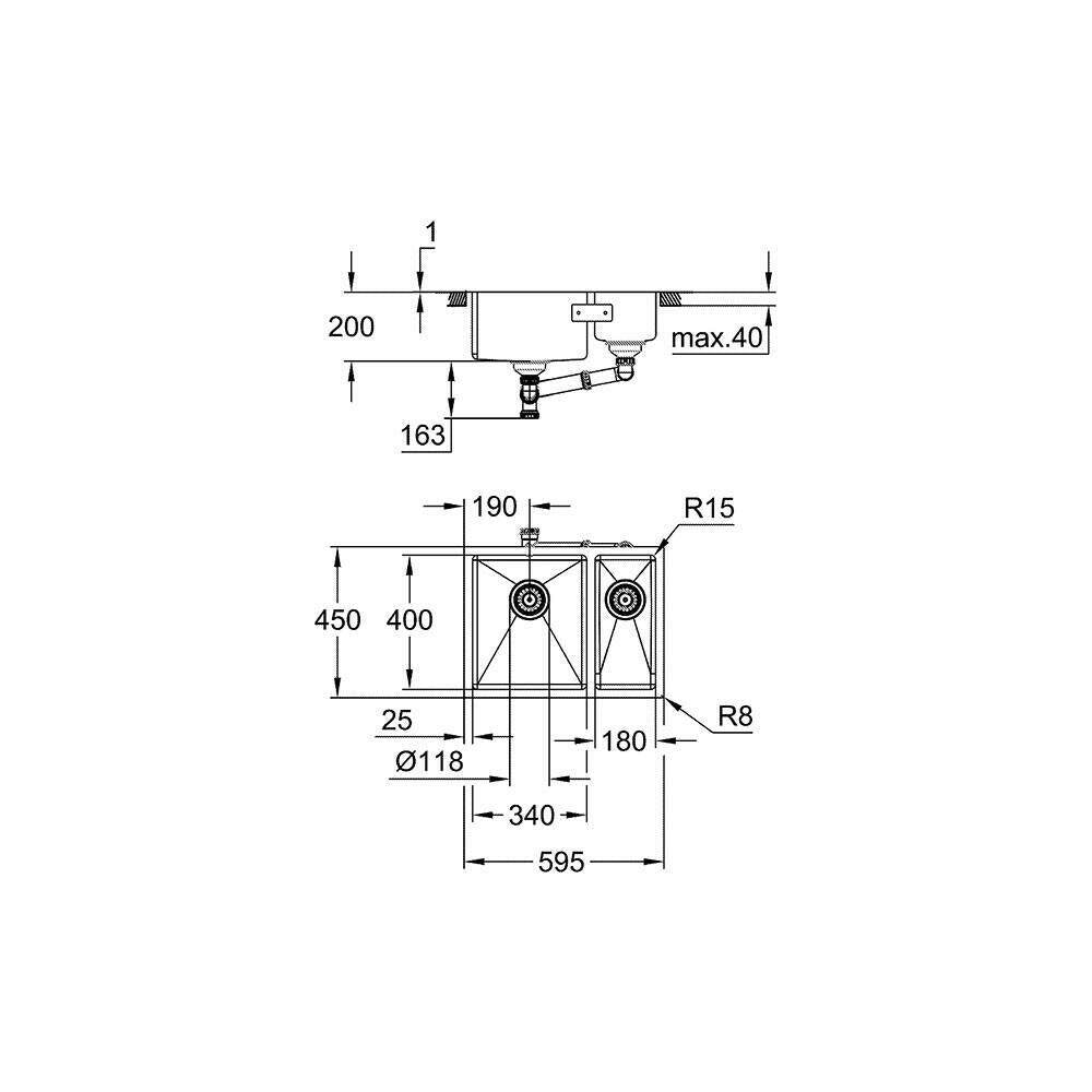 Неръждаема мивка Grohe K700U 58.5x44.1 см 2 отделения лява ориентация