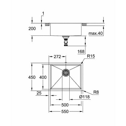 Полиран златен инокс с мивка Grohe K700U 54.4x44.4 см 1 чаша