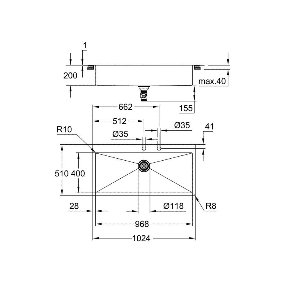 Grohe K800 Stainless Steel Sink 102.4x56.1 cm 1 Bowl