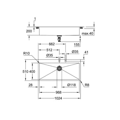 Grohe K800 Stainless Steel Sink 102.4x56.1 cm 1 Bowl