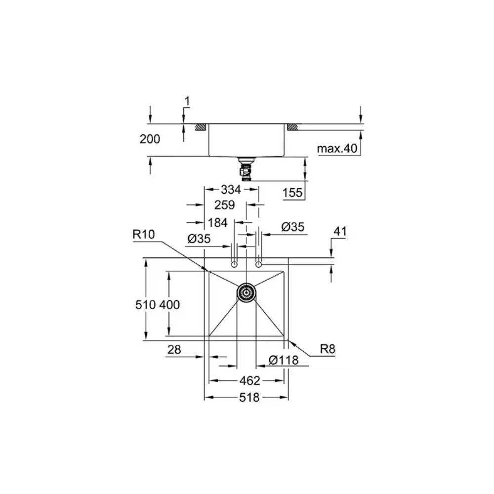 Неръждаема мивка Grohe K800 51.8x56.1 см 1 куva