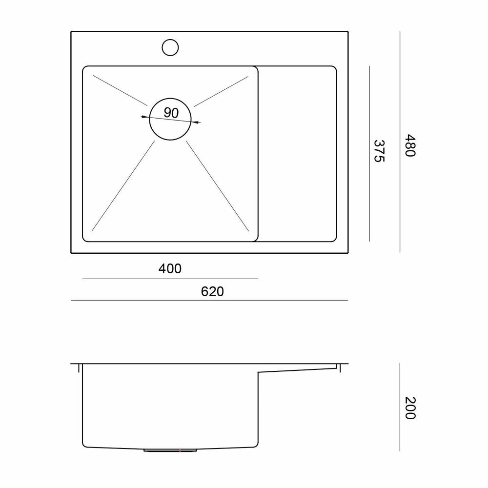 Quadron Unique Russel 116 Undermount Stainless Steel Sink Gold Finish 62x48 cm